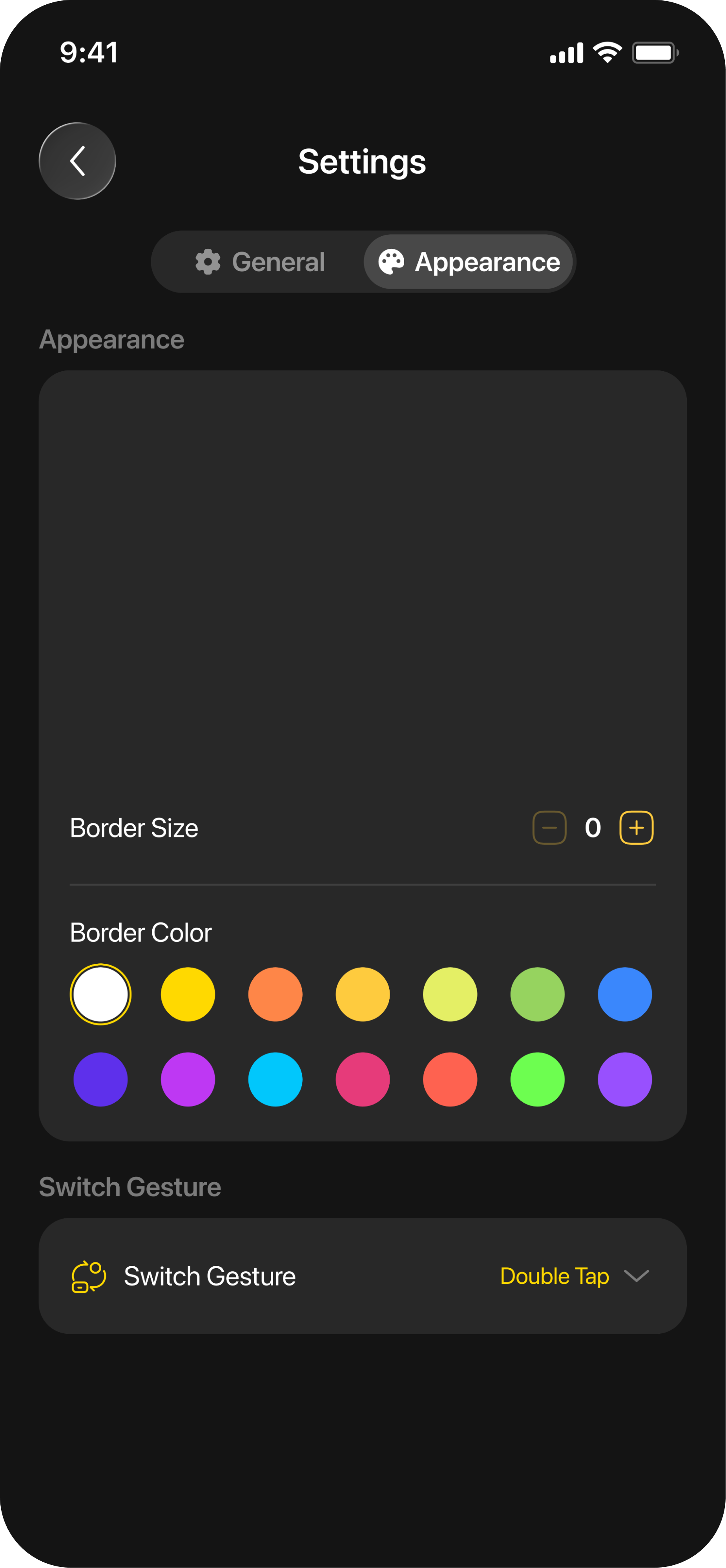 Custom PiP UI settings screen